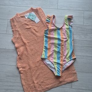 ROXY NEW Girls Color Of The Sun Swimsuit & Slip Away Crochet Cover Up